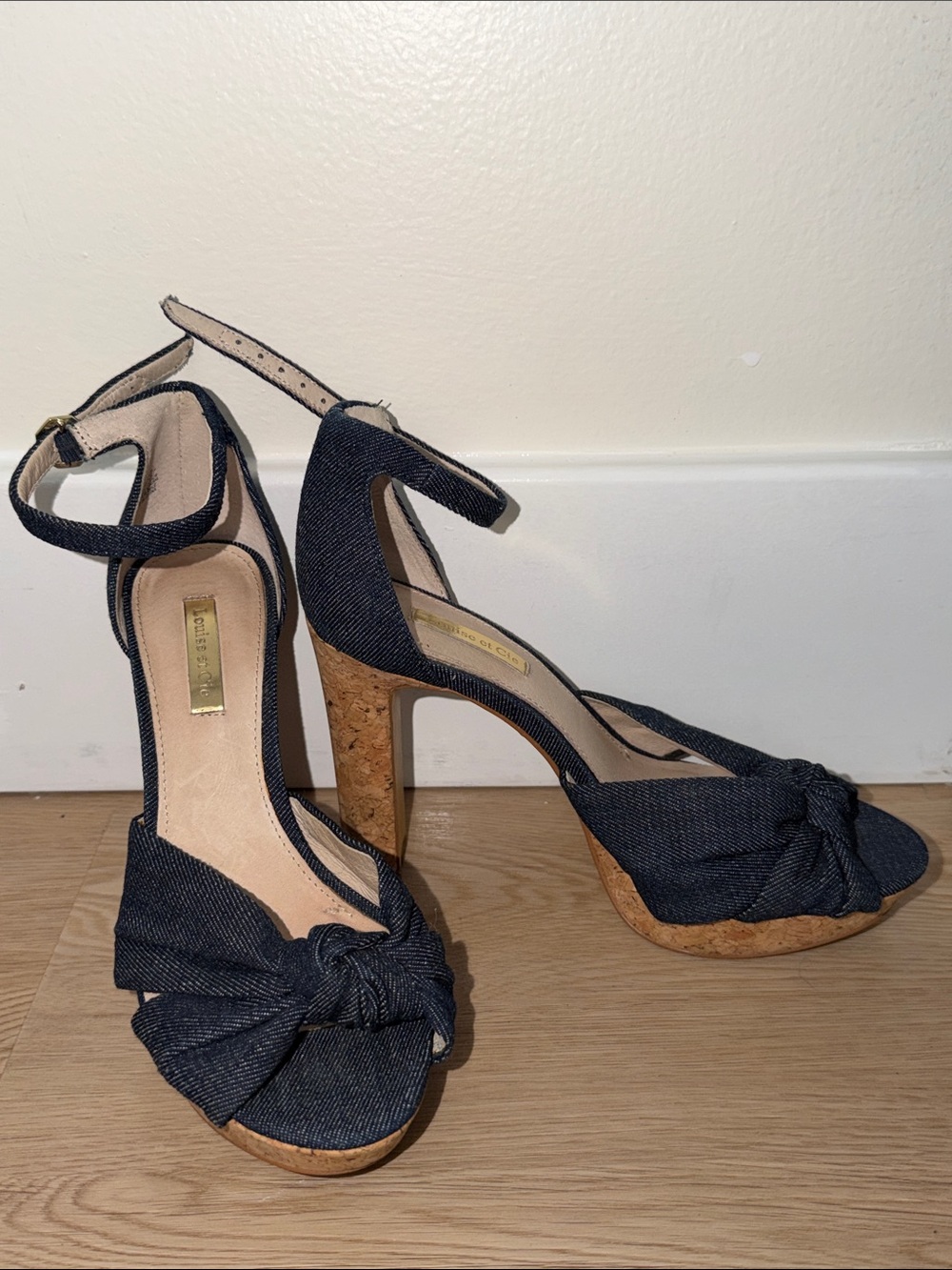 Louise et Cie Dark Denim Knot Cork Platform Sandals